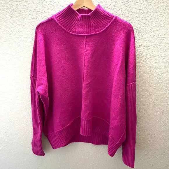 Maeve Anthropologie Pink Mock Ribbed Dolman Gretchen Sweater M Oversized 2/8 - Picture 6 of 11